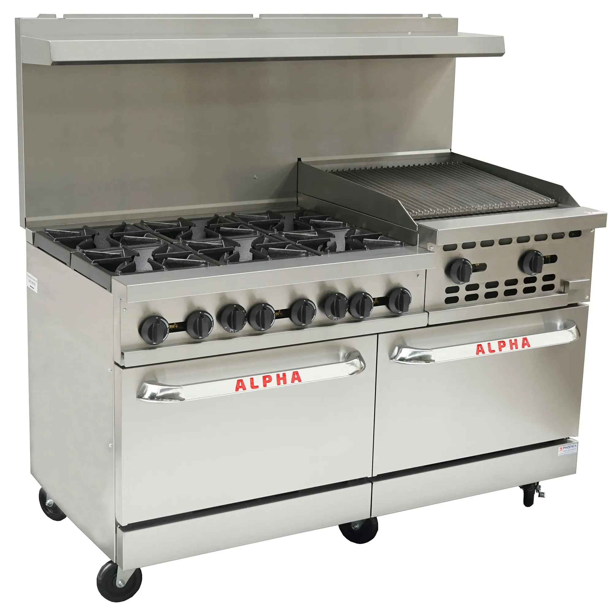Alpha AR60-6B24CB Natural Gas/Propane 60" Stove Top Cooking Range - 6 Burners & 24" Charbroiler