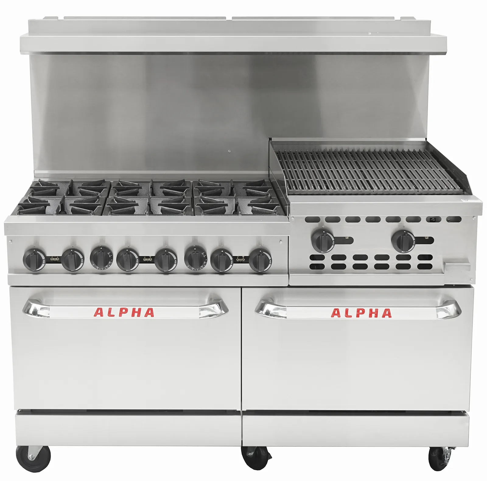Alpha AR60-6B24CB Natural Gas/Propane 60" Stove Top Cooking Range - 6 Burners & 24" Charbroiler - Image 2