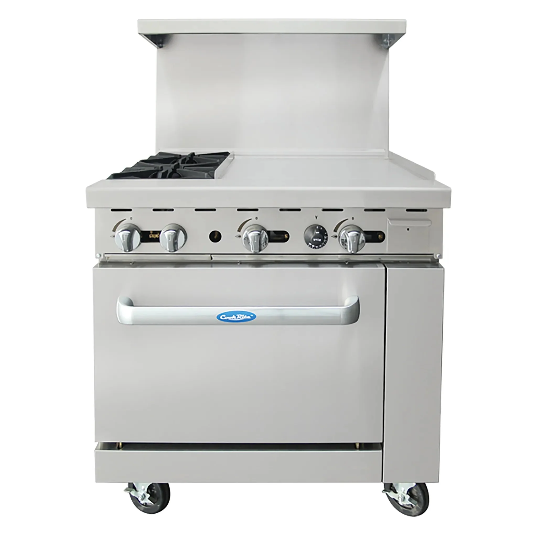 Atosa AGR-2B24GR Natural Gas/Propane 36" Stove Top Range - 2 Burners (Left) & 24" Griddle (Right)