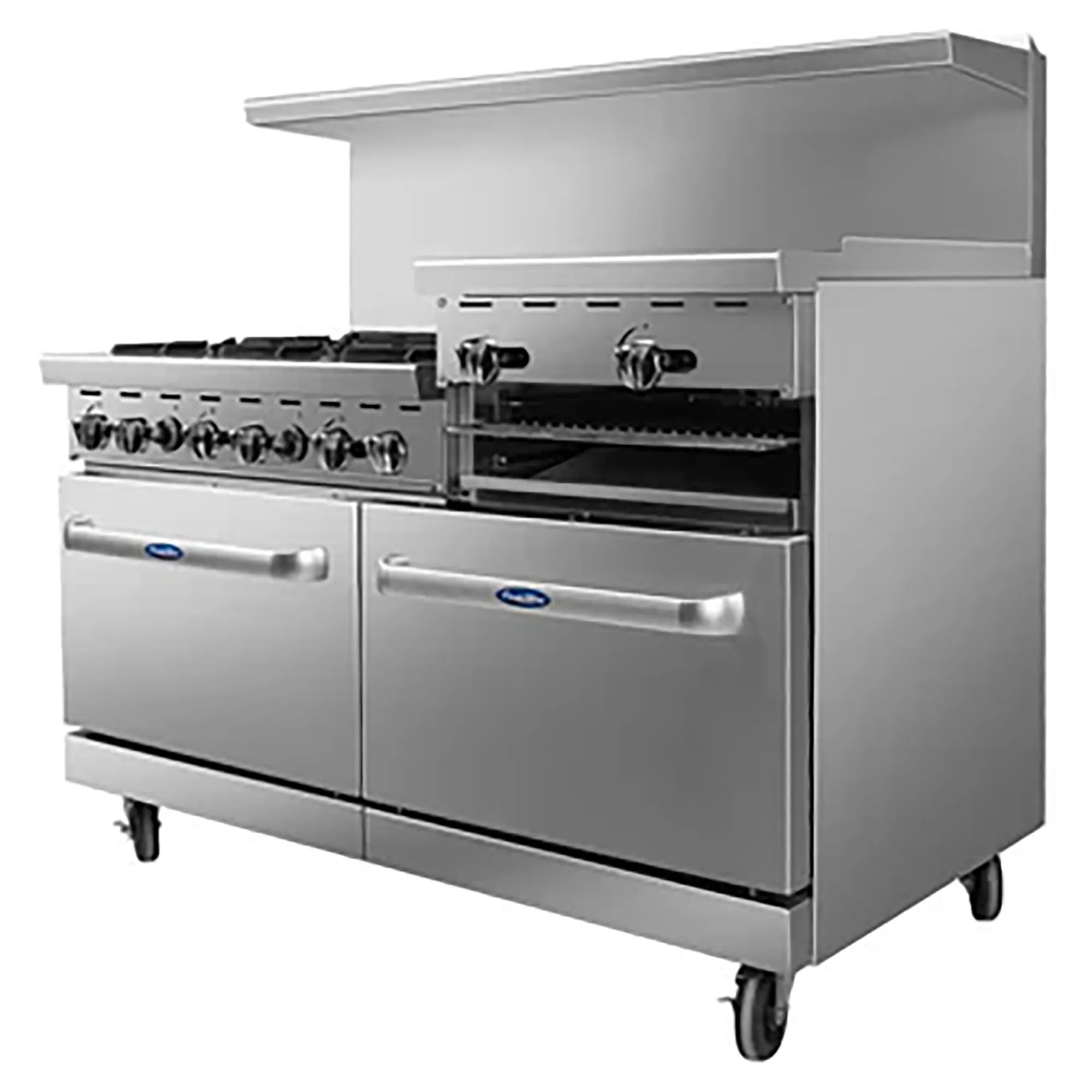 Atosa AGR-6B24RGB Natural Gas/Propane 60" Stove Top Range - 6 Burners & 24" Raised Griddle with Broiler - Image 2