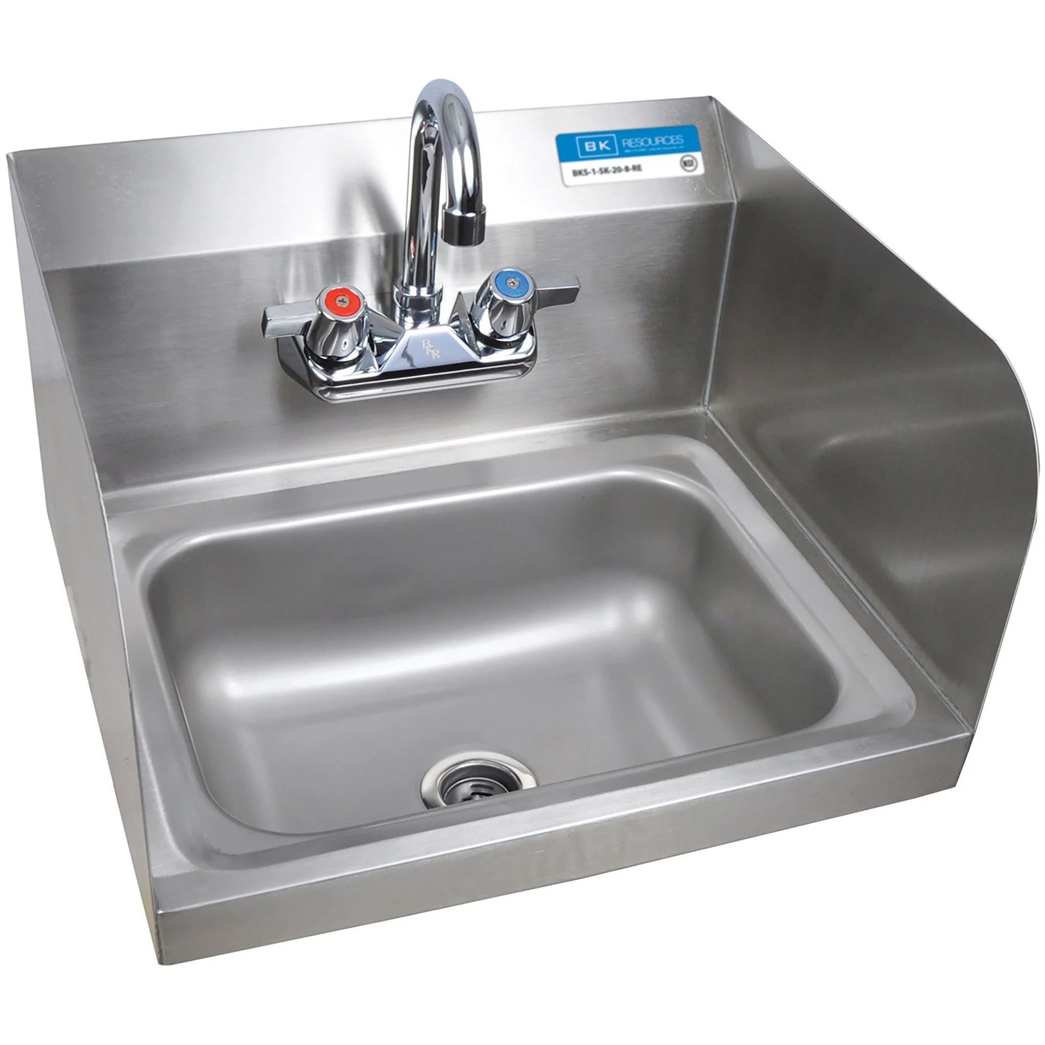 BK Resources BKHS-W-1410-SS-P-G Large Hand Sink with Side Guards and Premium Faucet