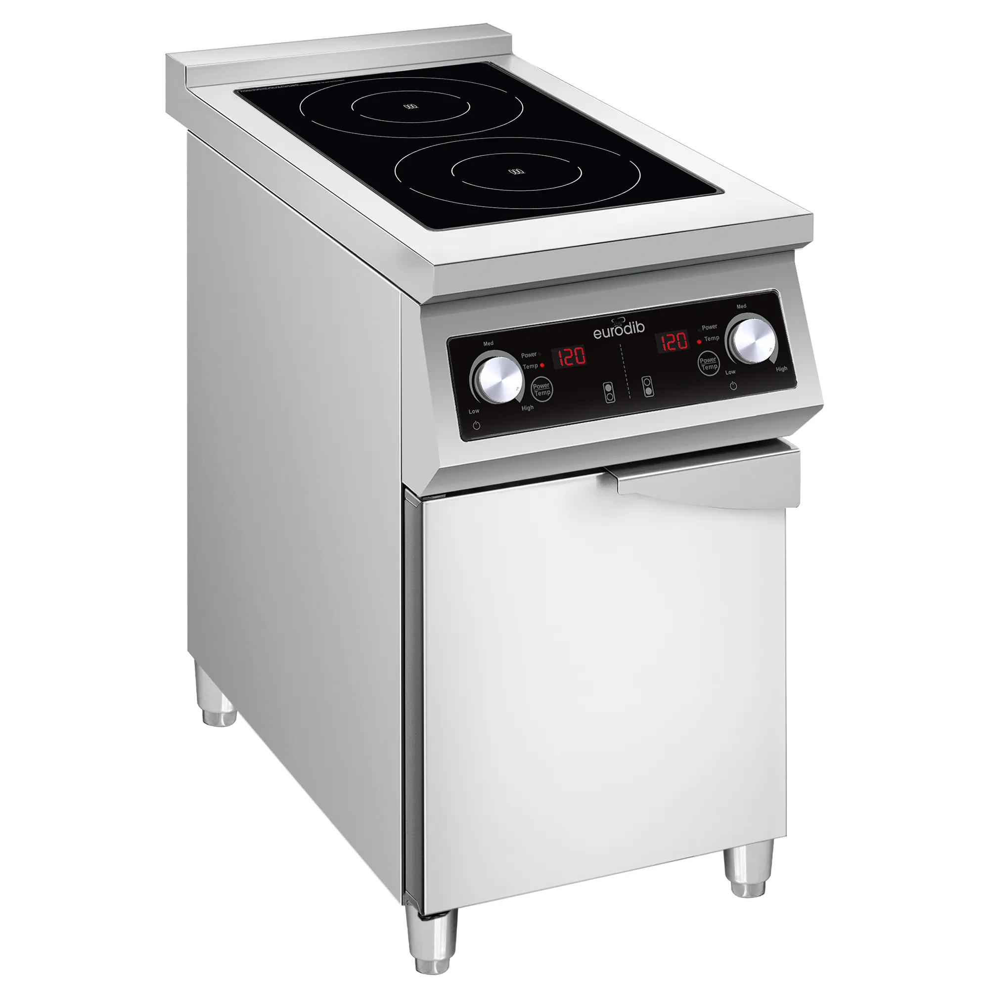 Eurodib FCIHD235D3PH Floor Model Commercial Double Electric Induction Cooker with Single Cabinet- 208V, 7000W