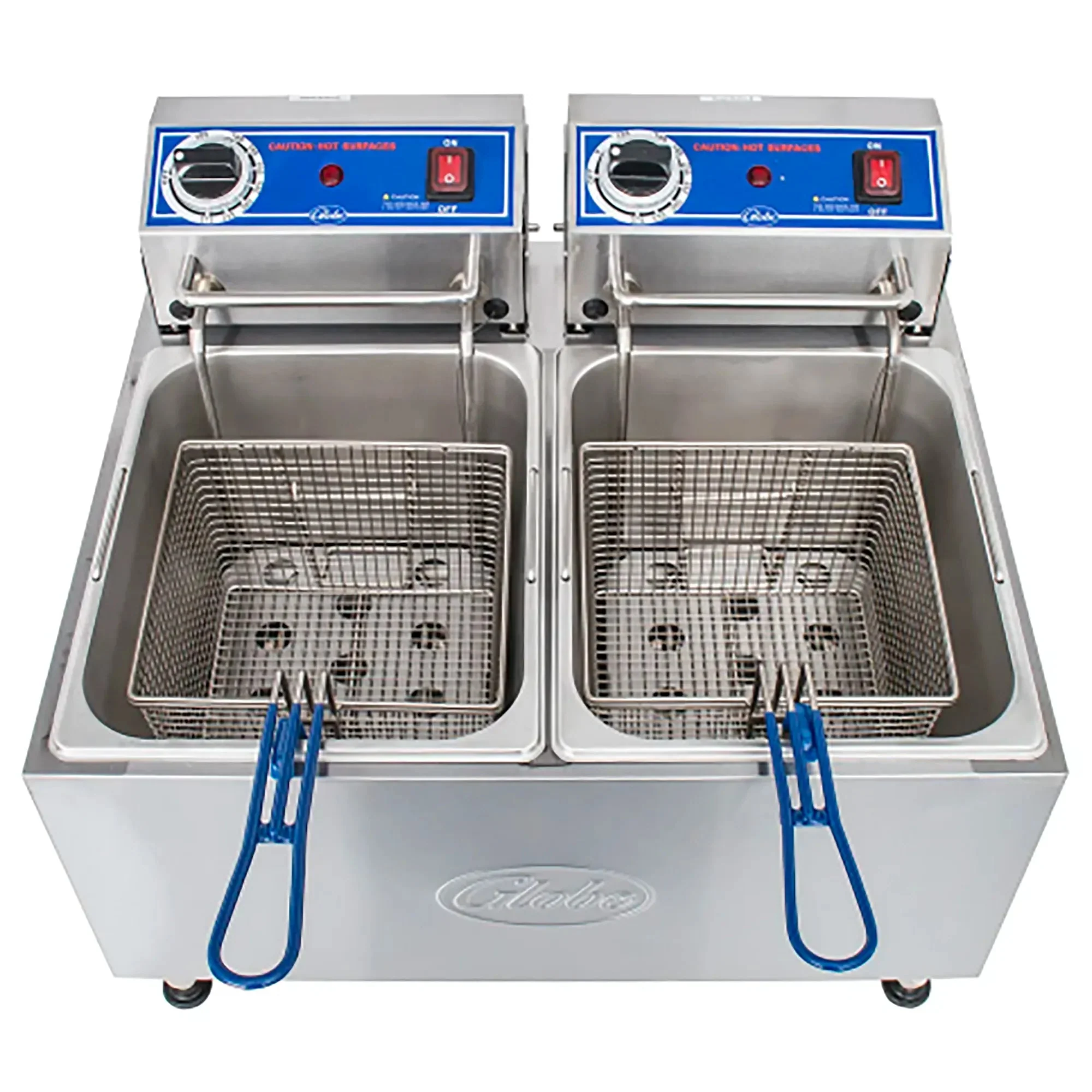 Globe PF32E-C Electric Counter Top Double Well Deep Fryer - 208-240V, 32LBS Total Capacity - Image 2