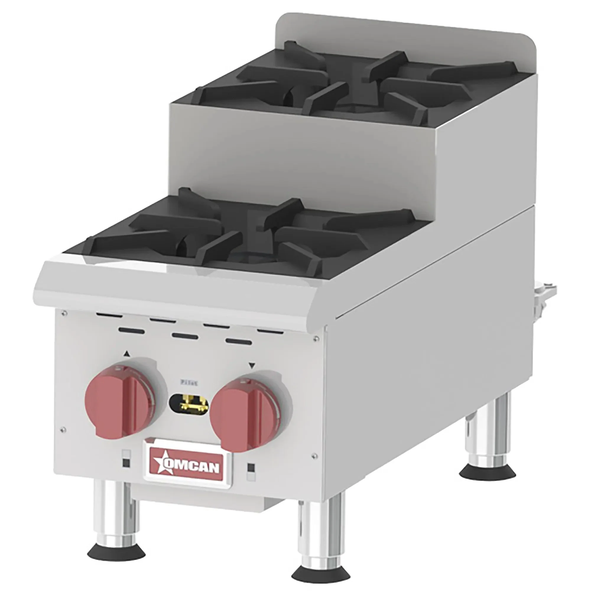 Omcan 44198 Natural Gas/Propane 12" Step Up Hot Plate Open Burner - 2 Burners, 30,000 BTUs/Burner