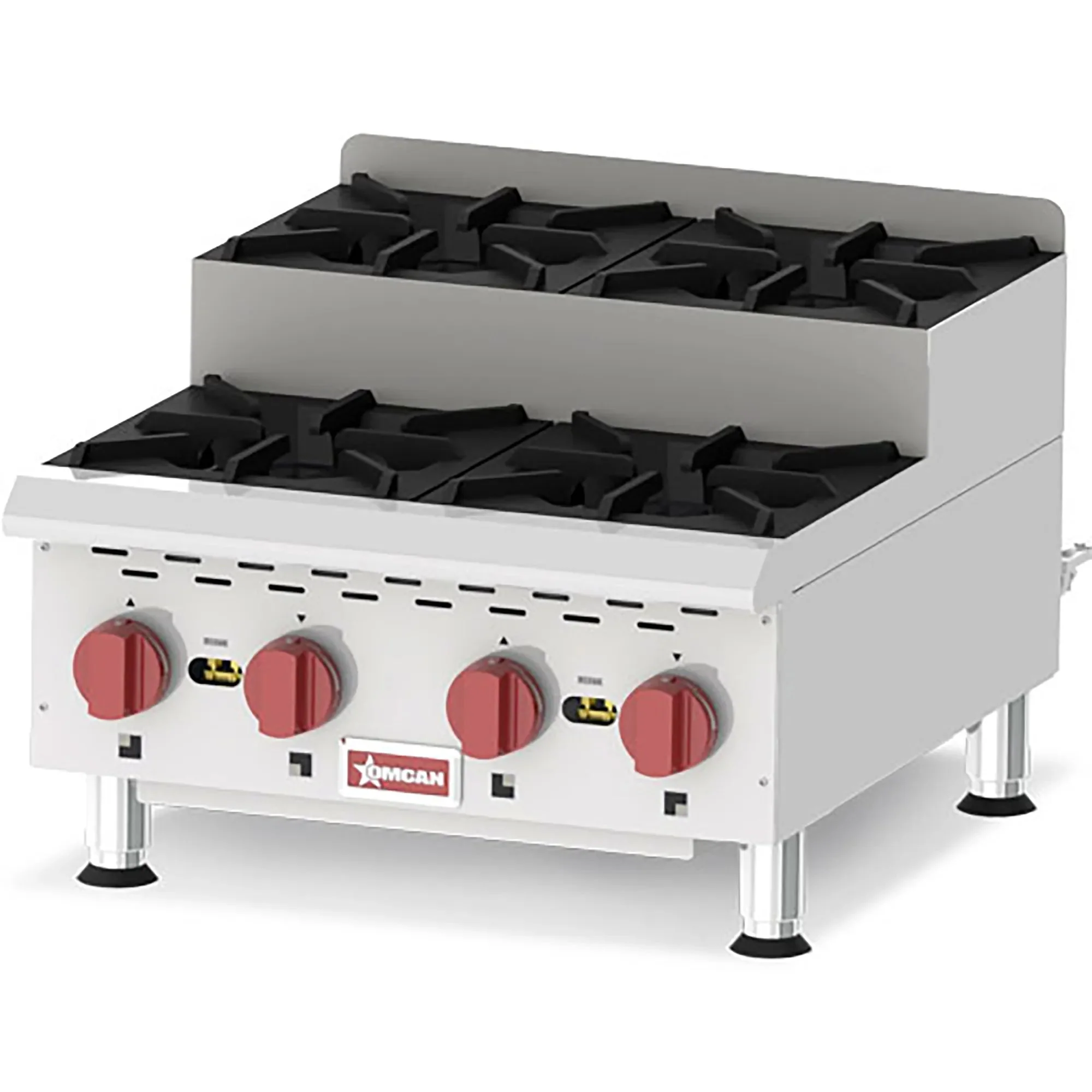 Omcan 44199 Natural Gas/Propane 24" Step Up Hot Plate Open Burner - 4 Burners, 30,000 BTUs/Burner