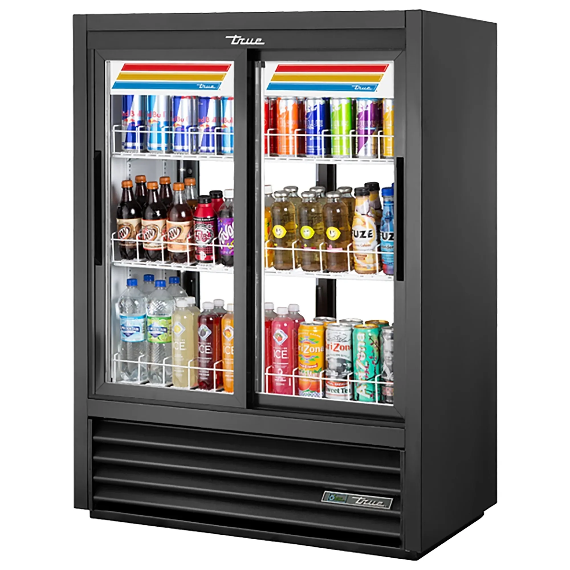 True GDM-33CPT-54-HC-LD Double Sliding Door 40" Wide Pass Through Display Refrigerator