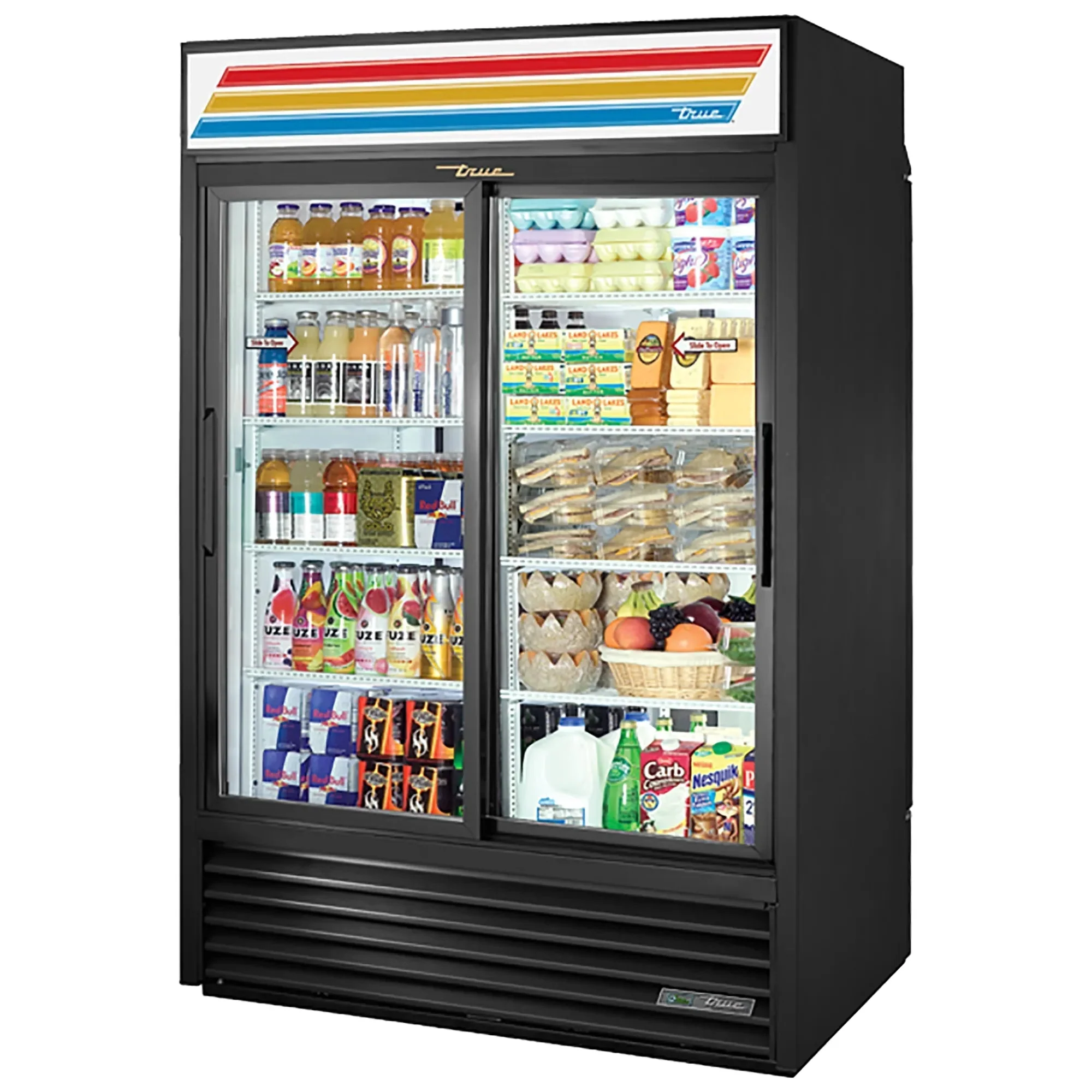 True GDM-47RL-HC-LD Double Sliding Door 51" Wide Display Refrigerator, Rear Load