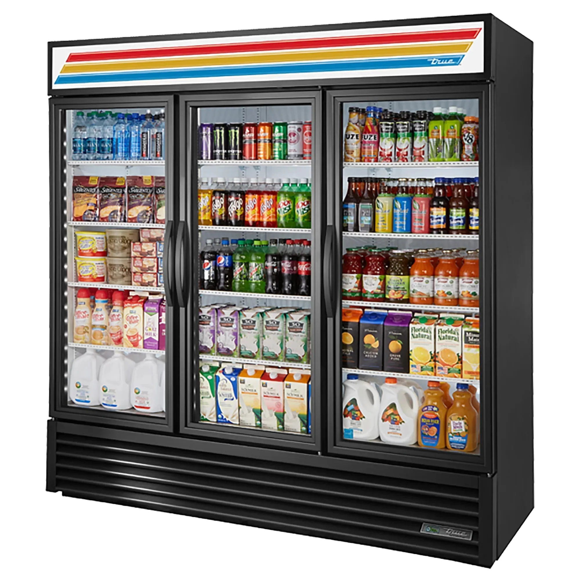 True GDM Series Triple Door 78" Wide Display Refrigerator - Swing or Sliding Doors