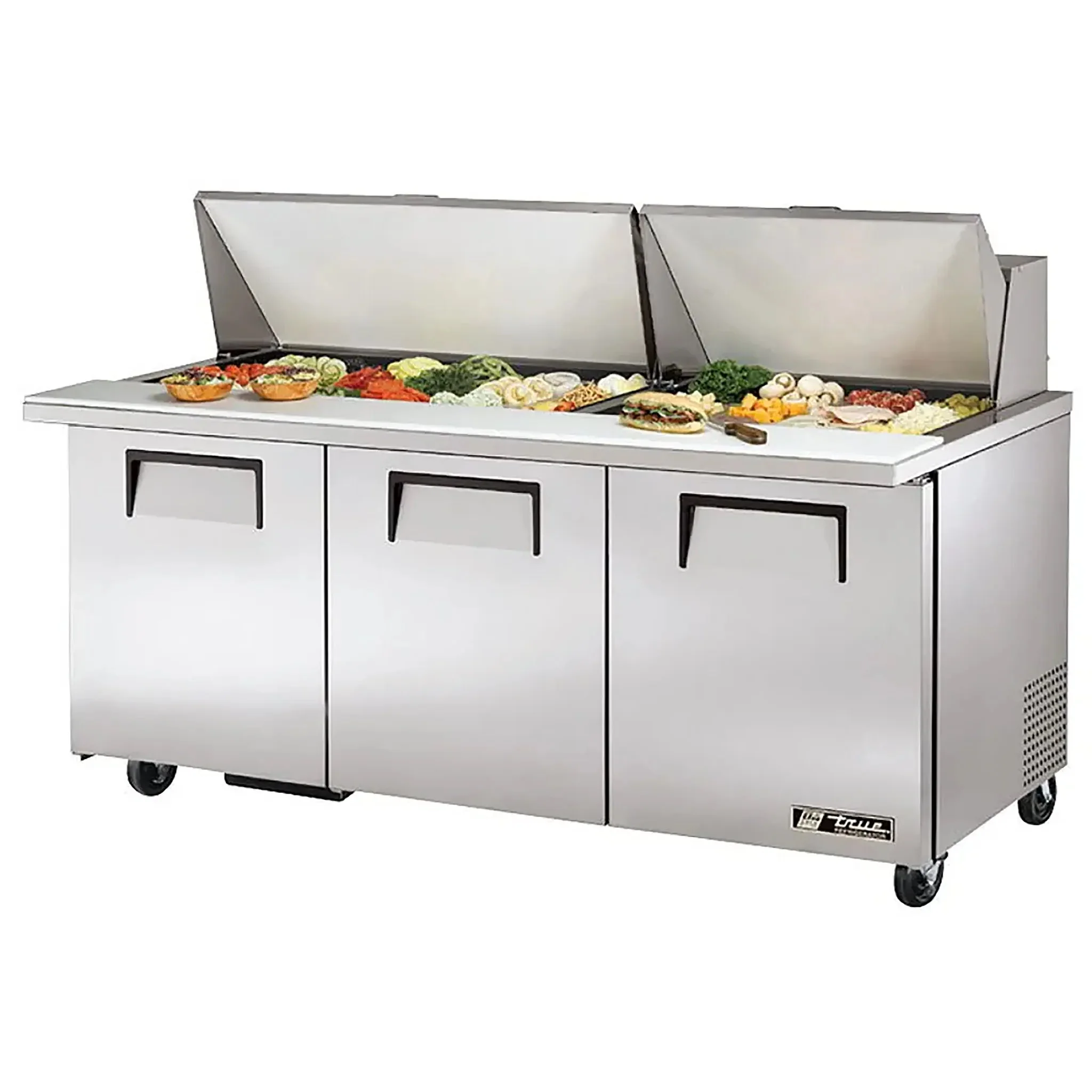 True TSSU-72-30M-B-ST-HC Triple Door 72" Refrigerated Mega Top Sandwich Prep Table - Various Configurations