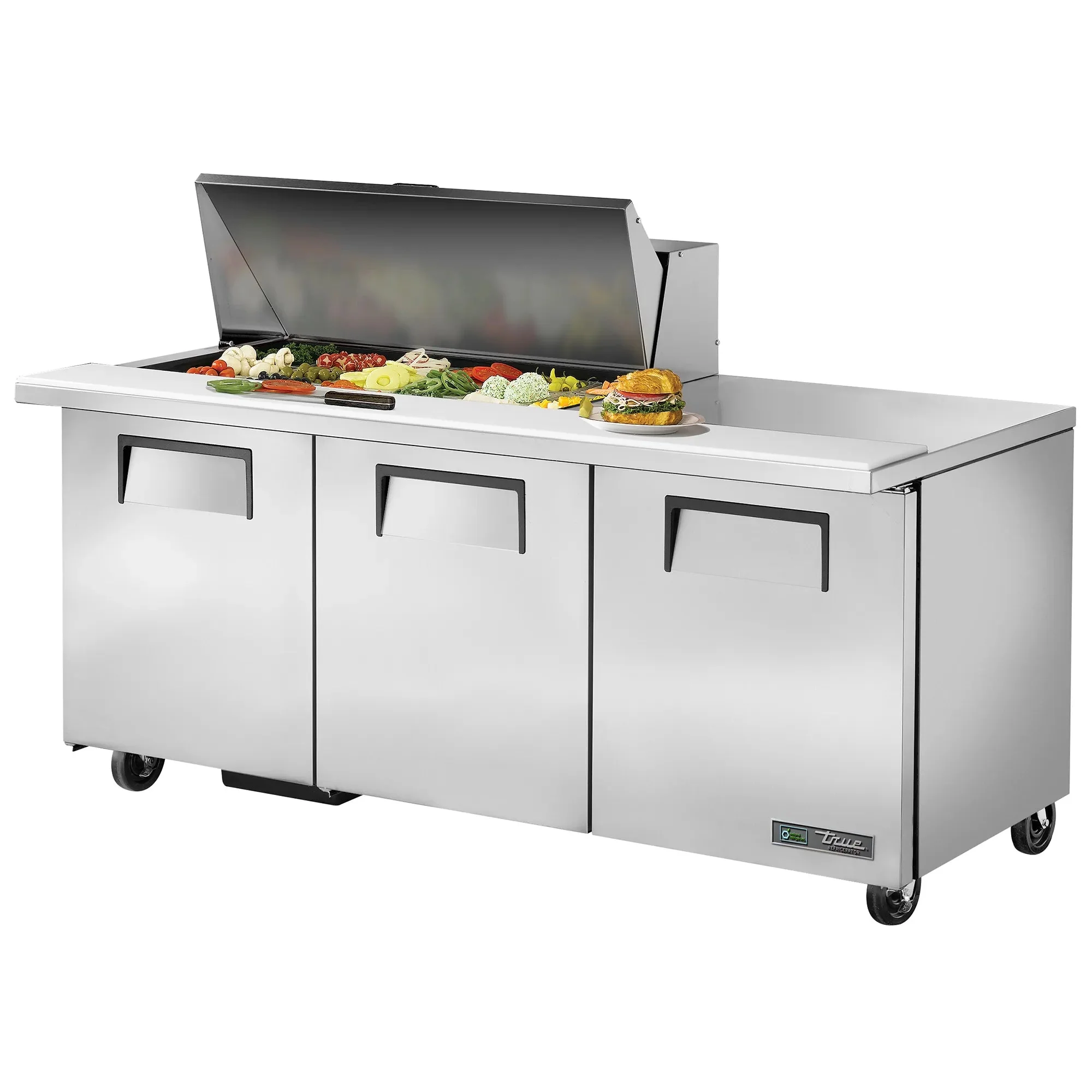 True TSSU-72-30M-B-ST-HC Triple Door 72" Refrigerated Mega Top Sandwich Prep Table - Various Configurations - Image 3