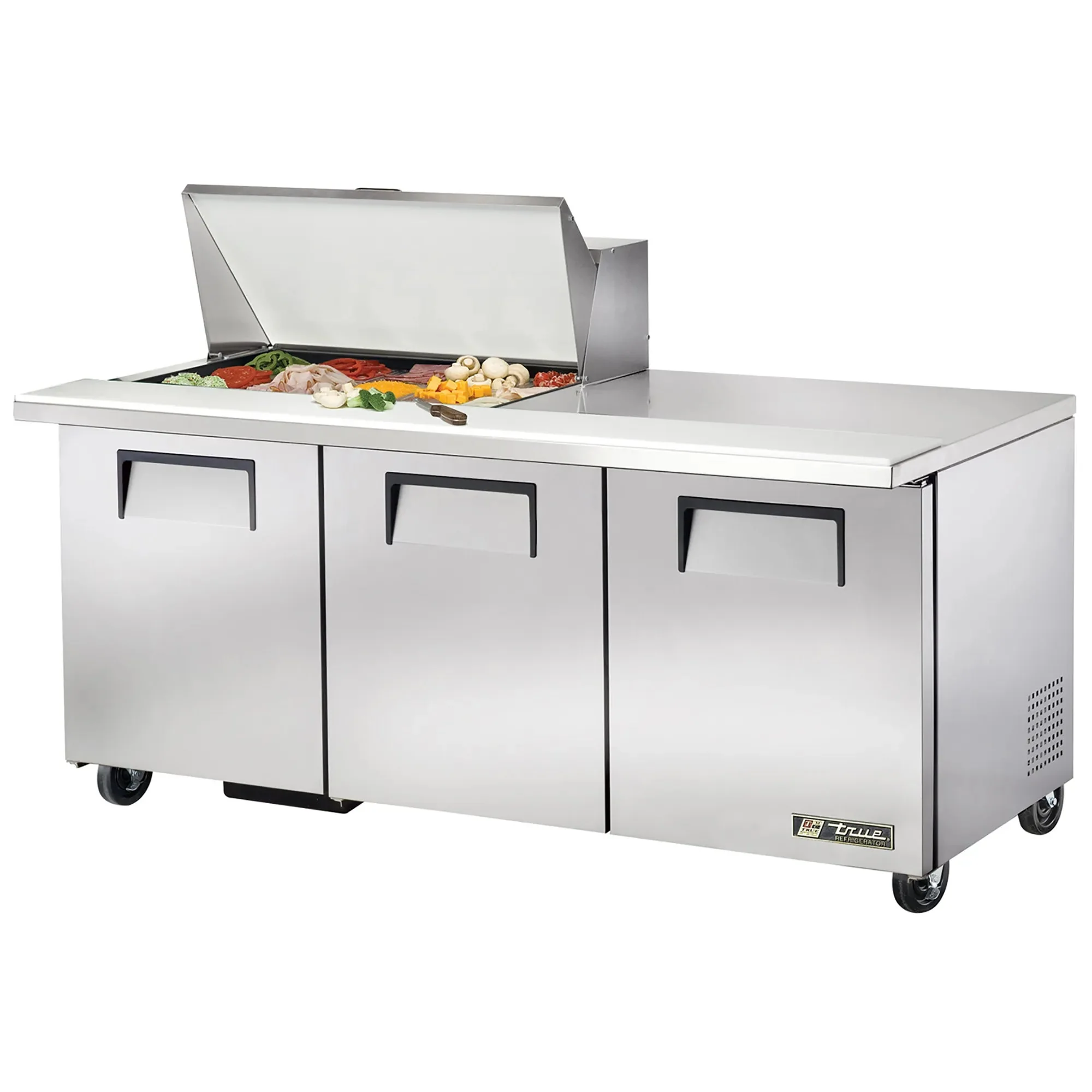 True TSSU-72-30M-B-ST-HC Triple Door 72" Refrigerated Mega Top Sandwich Prep Table - Various Configurations - Image 4