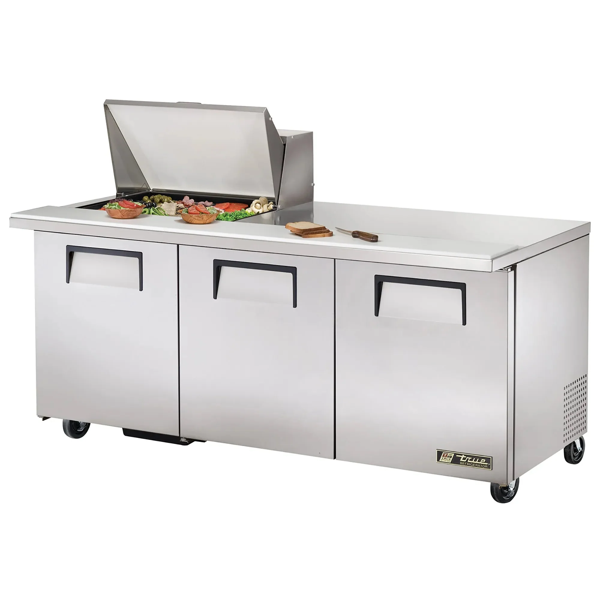 True TSSU-72-30M-B-ST-HC Triple Door 72" Refrigerated Mega Top Sandwich Prep Table - Various Configurations - Image 5