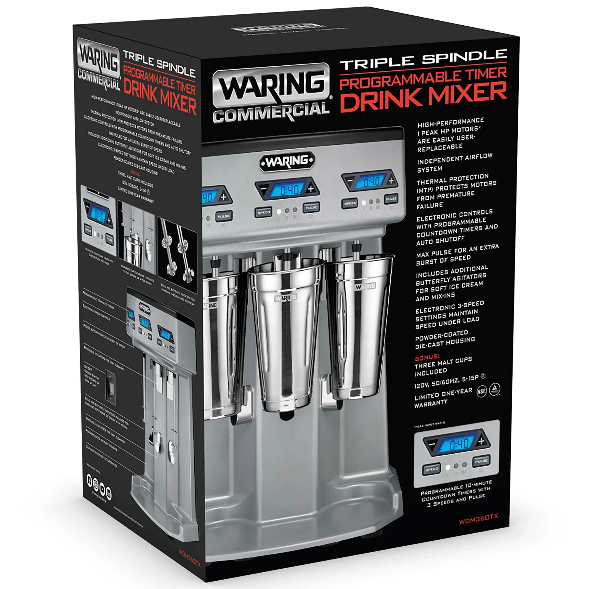 Waring WDM360TX Triple Spindle Drink Mixer With Timer - Image 6